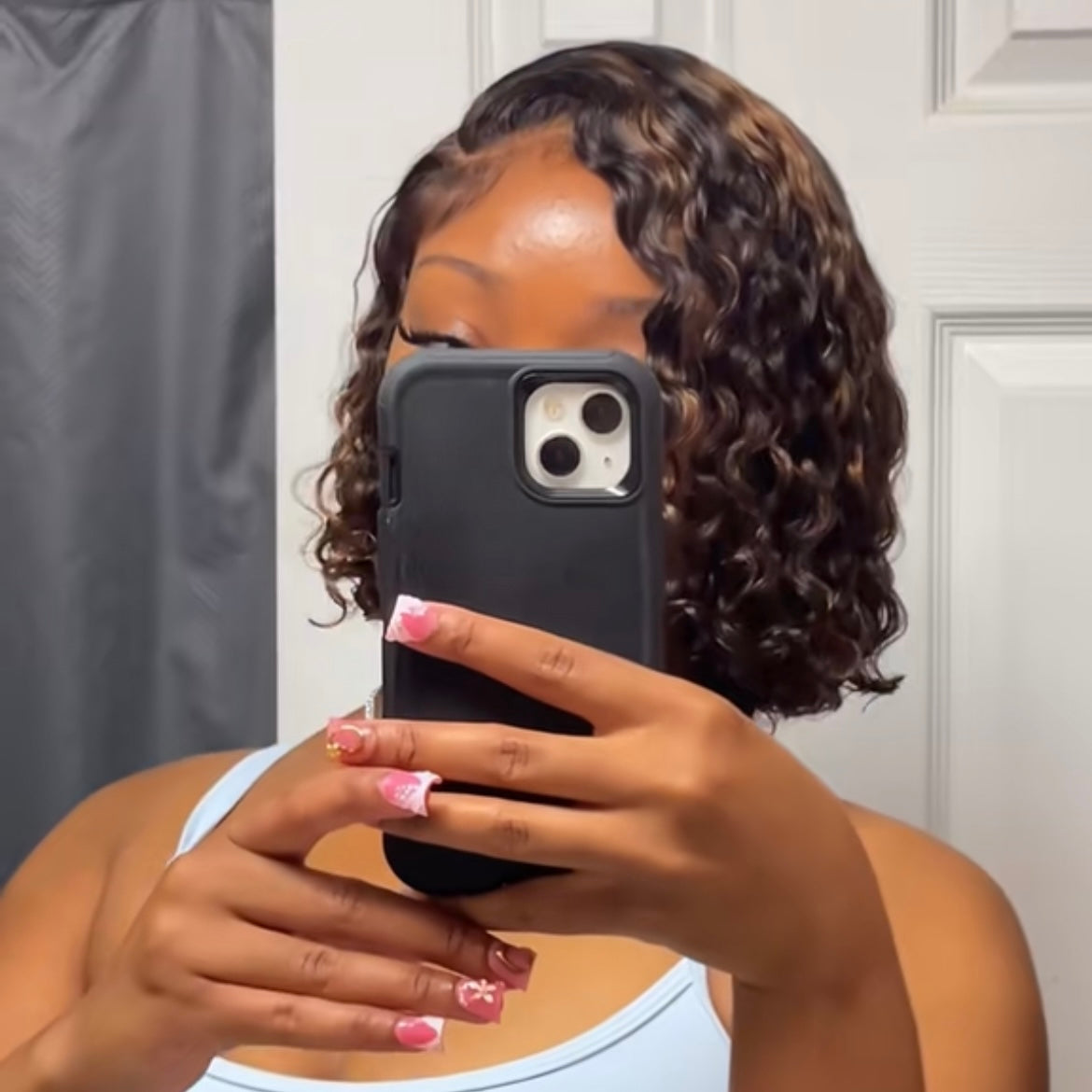 HIGHLIGHTED GLUELESS CURLY BOB WIG