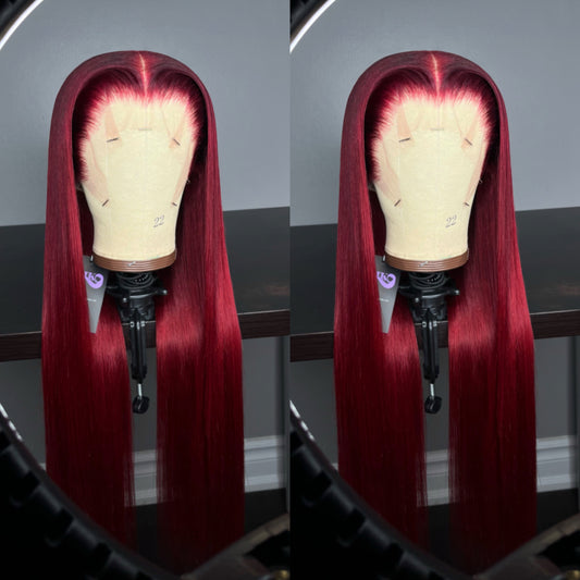 “CRIMSON” Deep Red Pre-Plucked Lace Frontal Wig