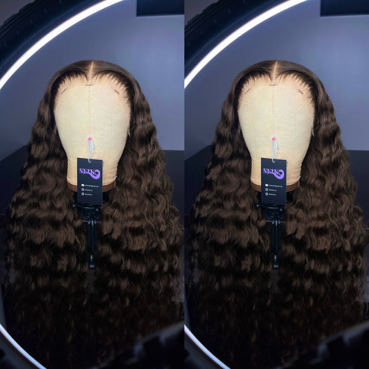 CHOCOLATE BROWN CURLY FRONTAL WIG
