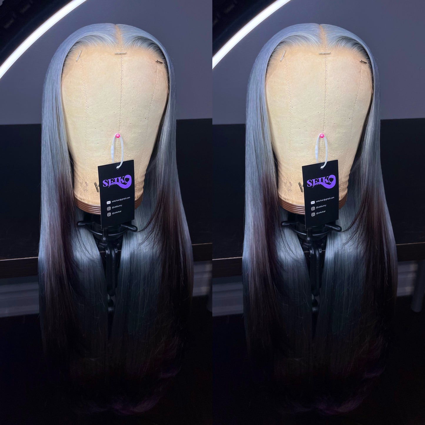 GREY & BLACK LAYERED FRONTAL WIG