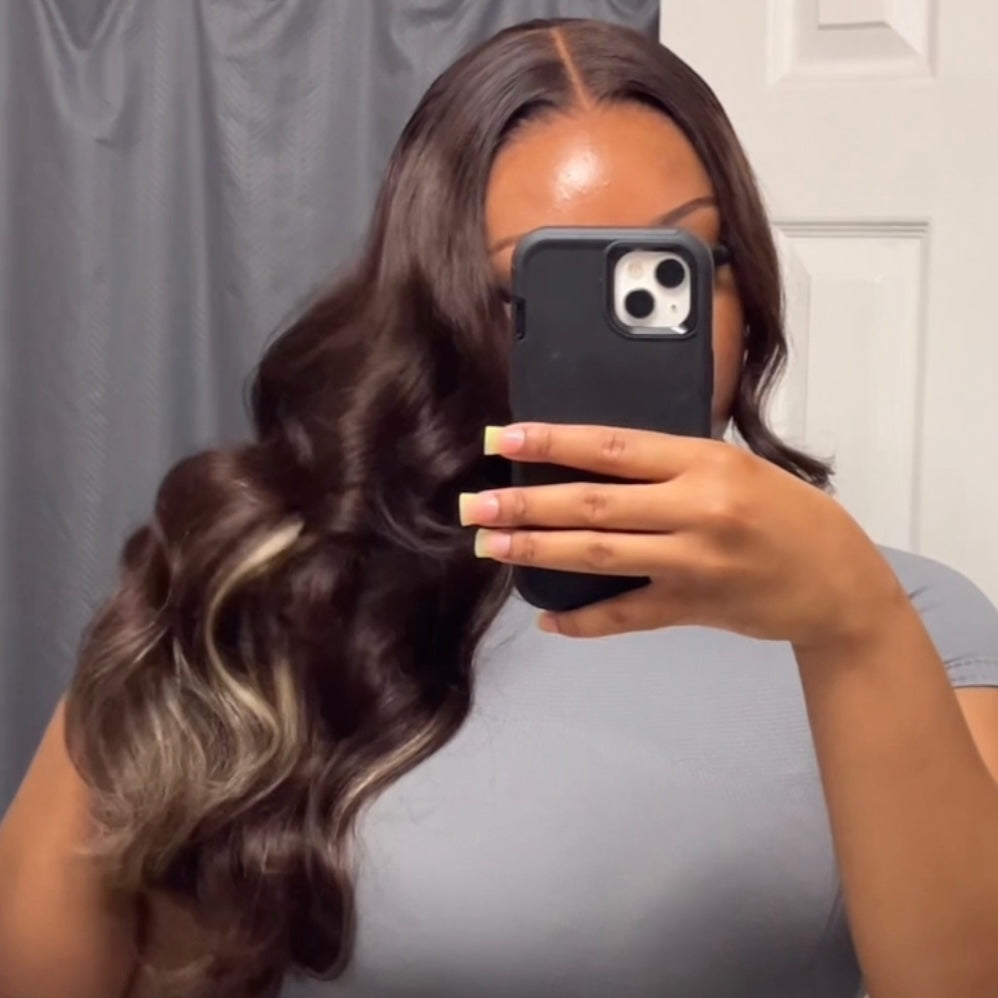 CHOCOLATE BROWN HIGHLIGHT GLUELESS WIG