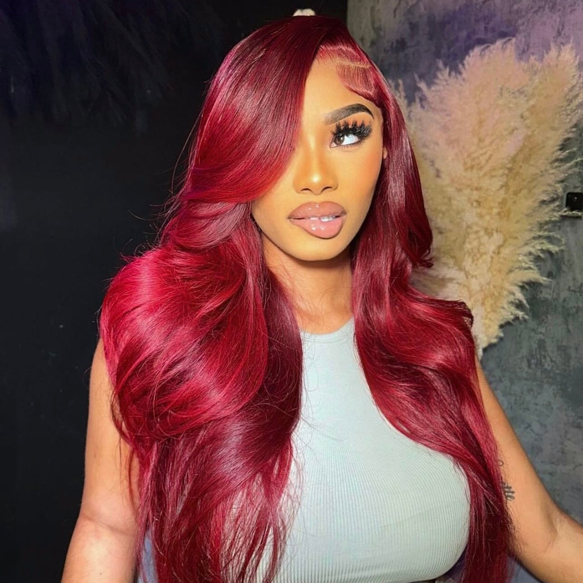 “CRIMSON” Deep Red Pre-Plucked Lace Frontal Wig