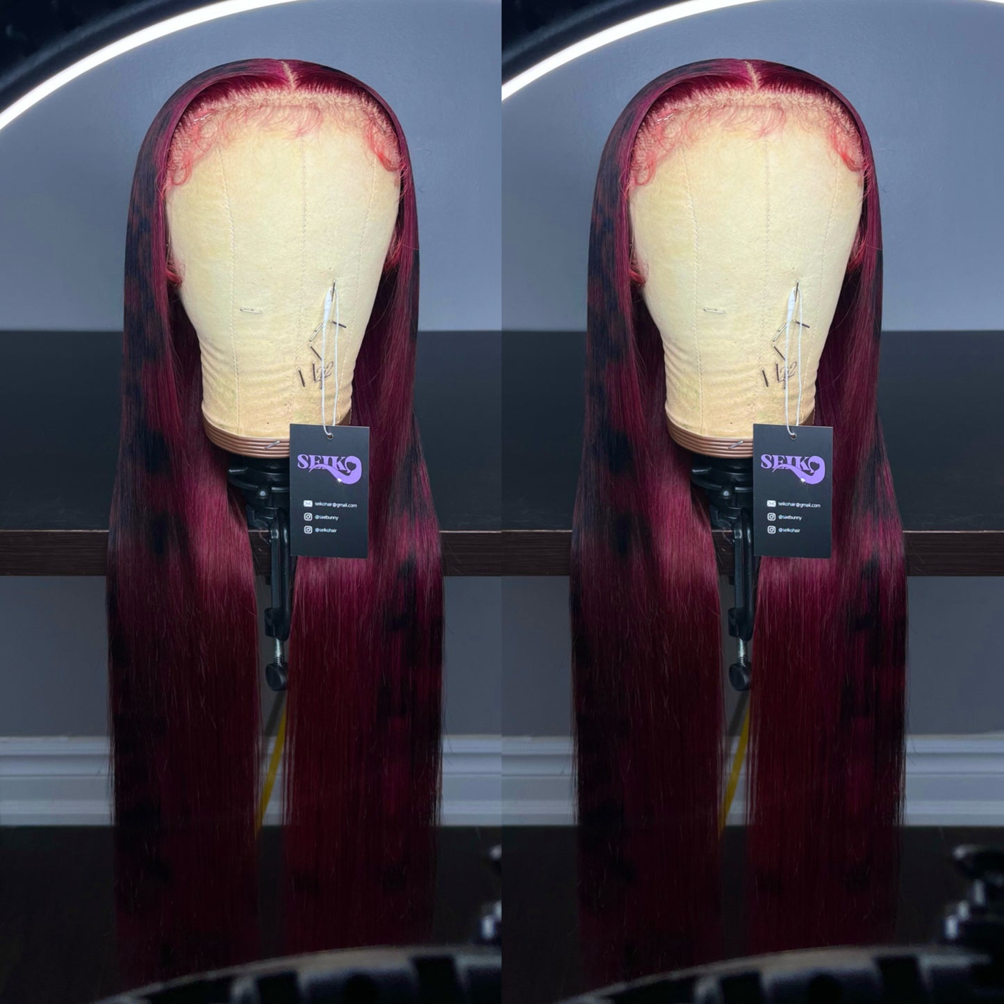 DEEP BURGUNDY PRINTED LACE FRONT WIG