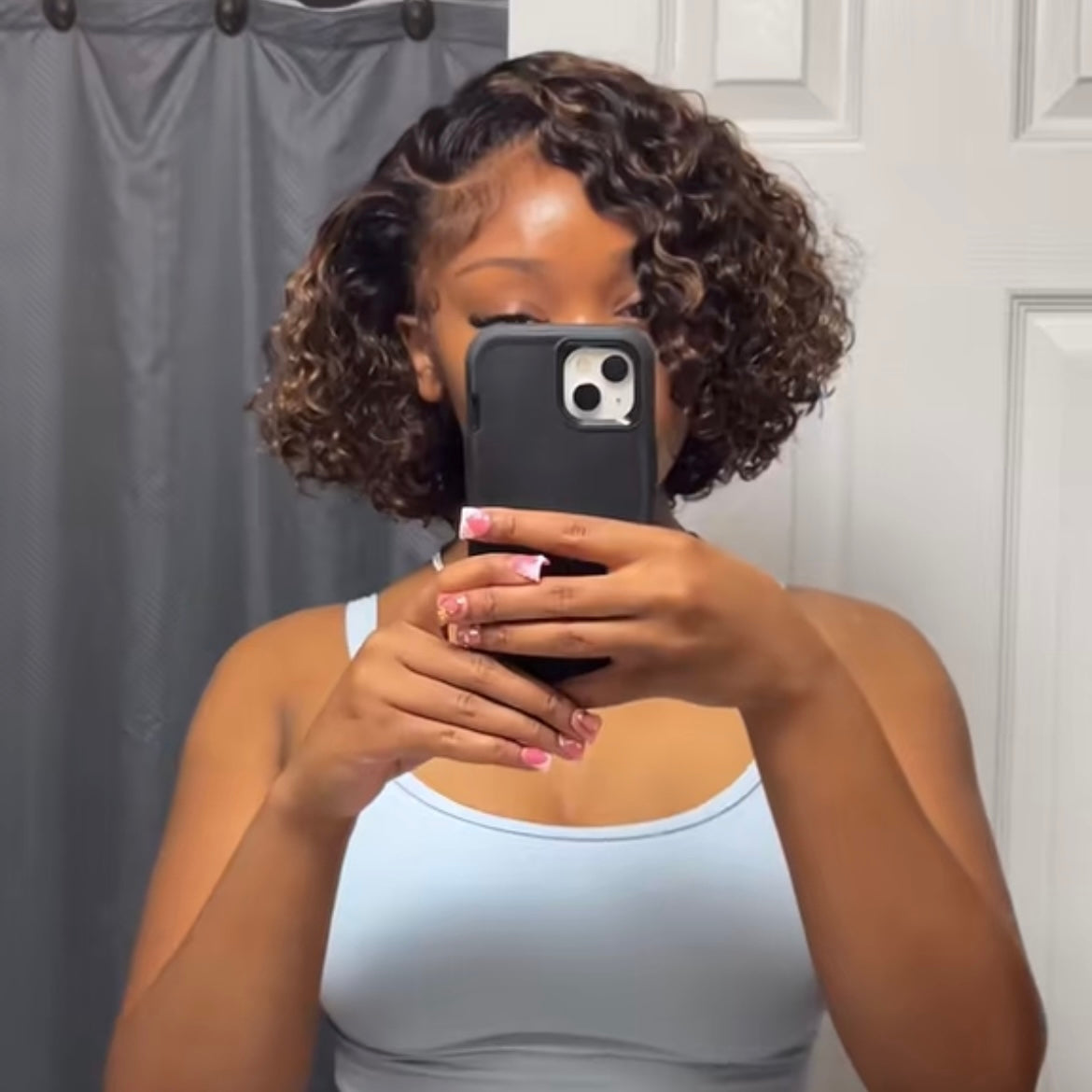 HIGHLIGHTED GLUELESS CURLY BOB WIG
