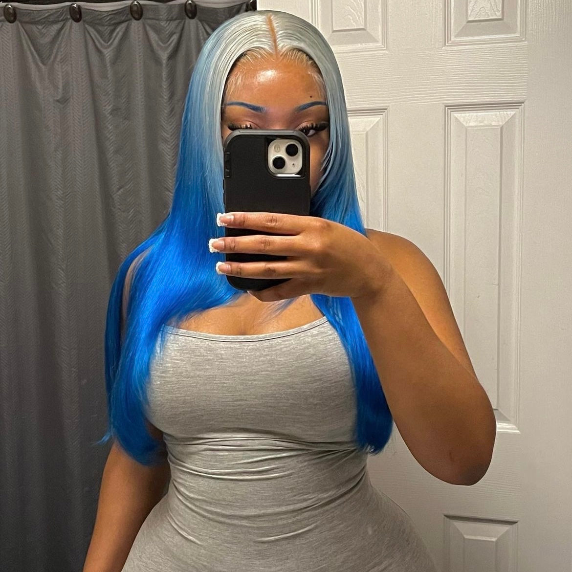 GREY BLUE OMBRÉ GLUELESS WIG