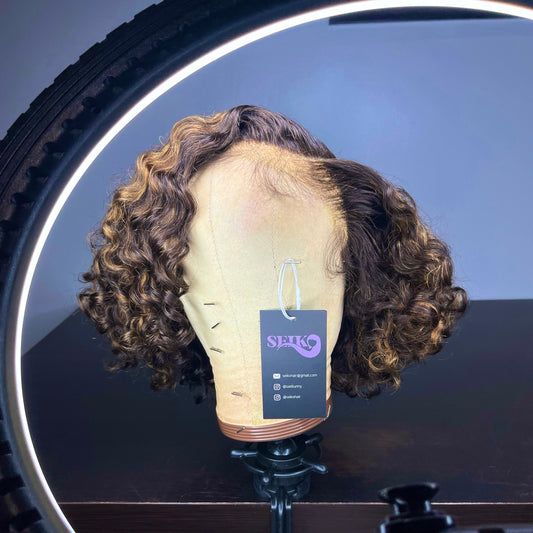 HIGHLIGHTED GLUELESS CURLY BOB WIG