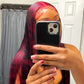 DEEP BURGUNDY PRINTED LACE FRONT WIG