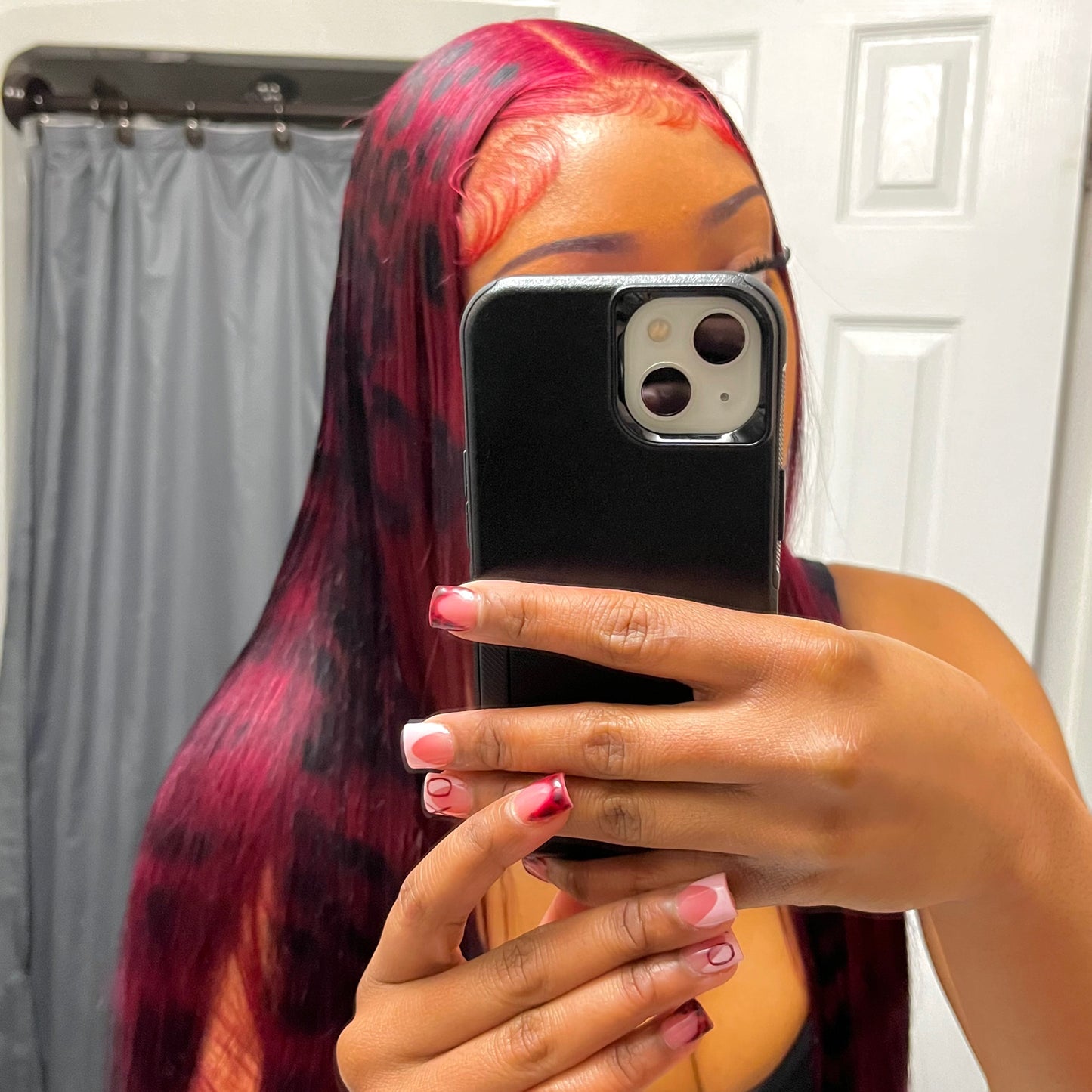 DEEP BURGUNDY PRINTED LACE FRONT WIG