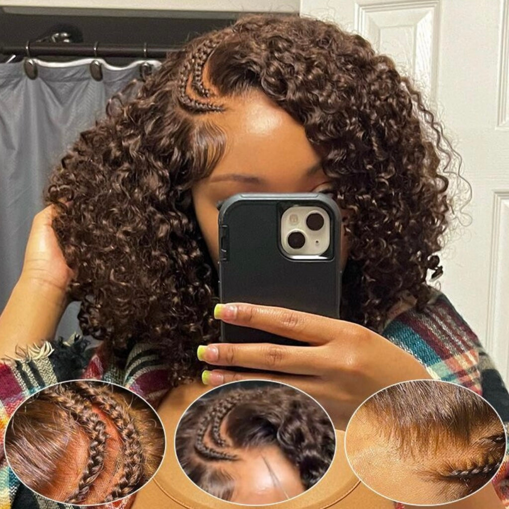 PRE-BRAIDED BROWN CURLY WEAR & GO WIG