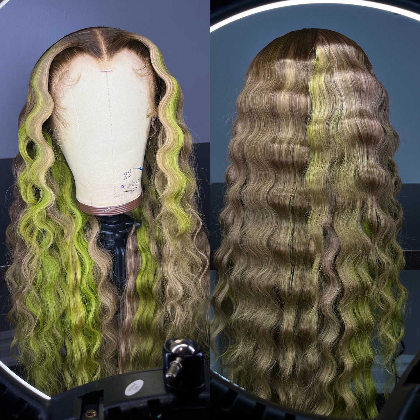 CUSTOM SAGE/BROWN HIGHLIGHT LACE FRONT WIG