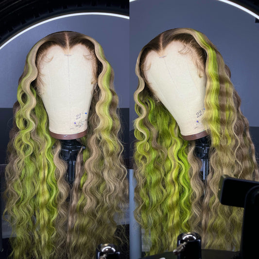 CUSTOM SAGE/BROWN HIGHLIGHT LACE FRONT WIG