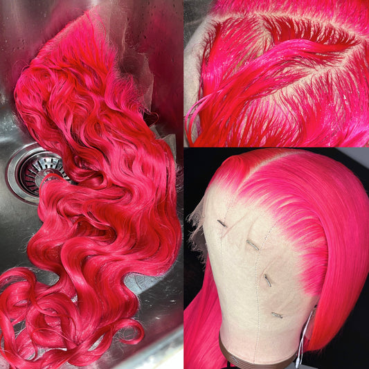 Hot Pink Pre-Plucked Lace Frontal Wig Ready To Wear