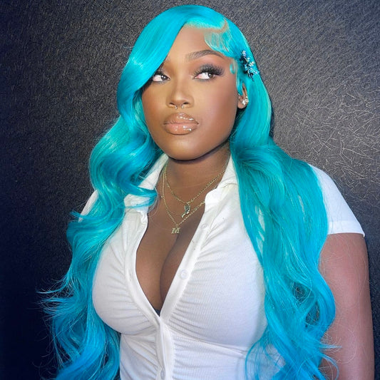 Blue Pre-Plucked Lace Frontal Wig Ready To Wear