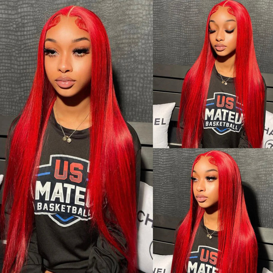 Bright Red Pre-Plucked Lace Frontal Wig Ready To Wear