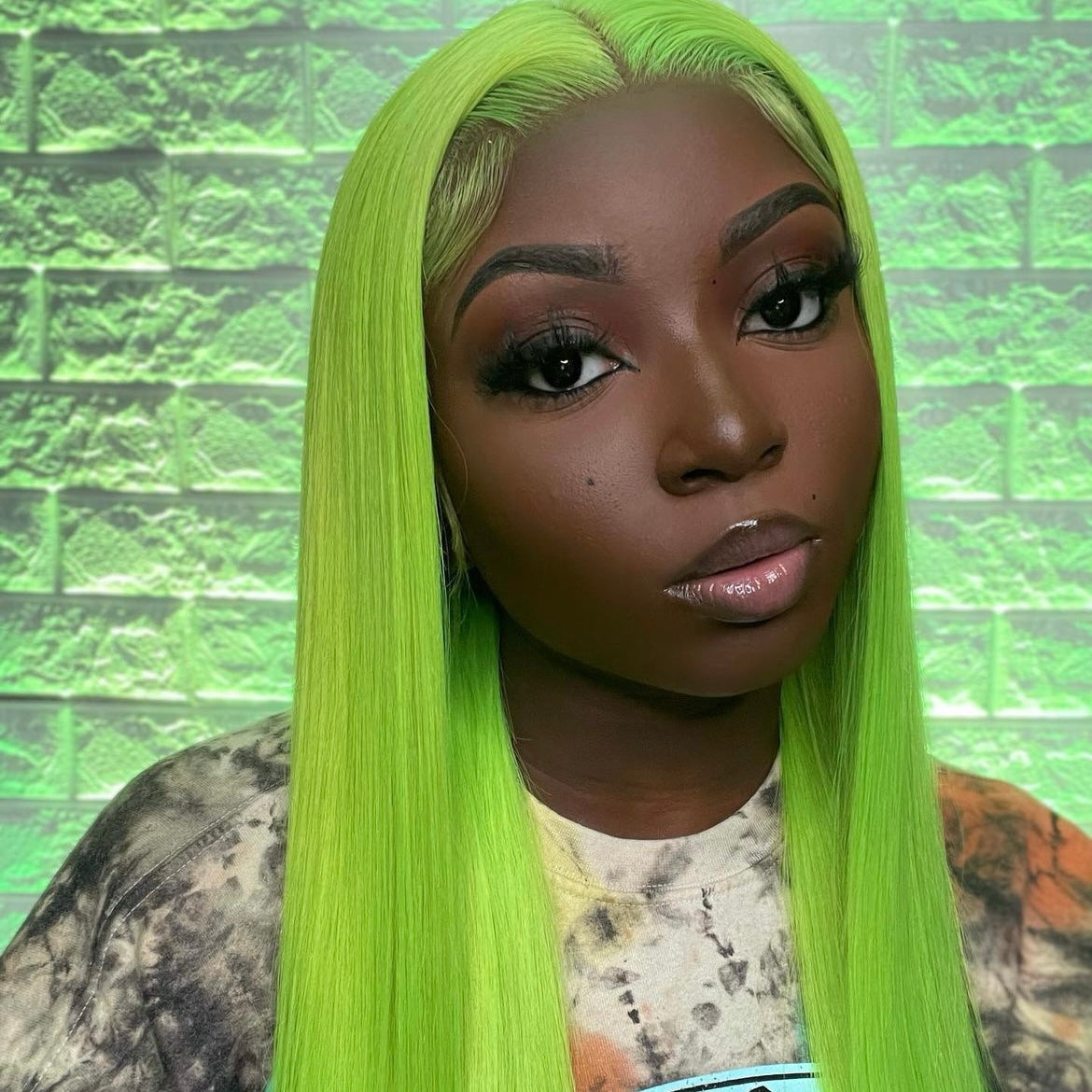 Slime Green Pre-Plucked Lace Frontal Wig Ready To Wear