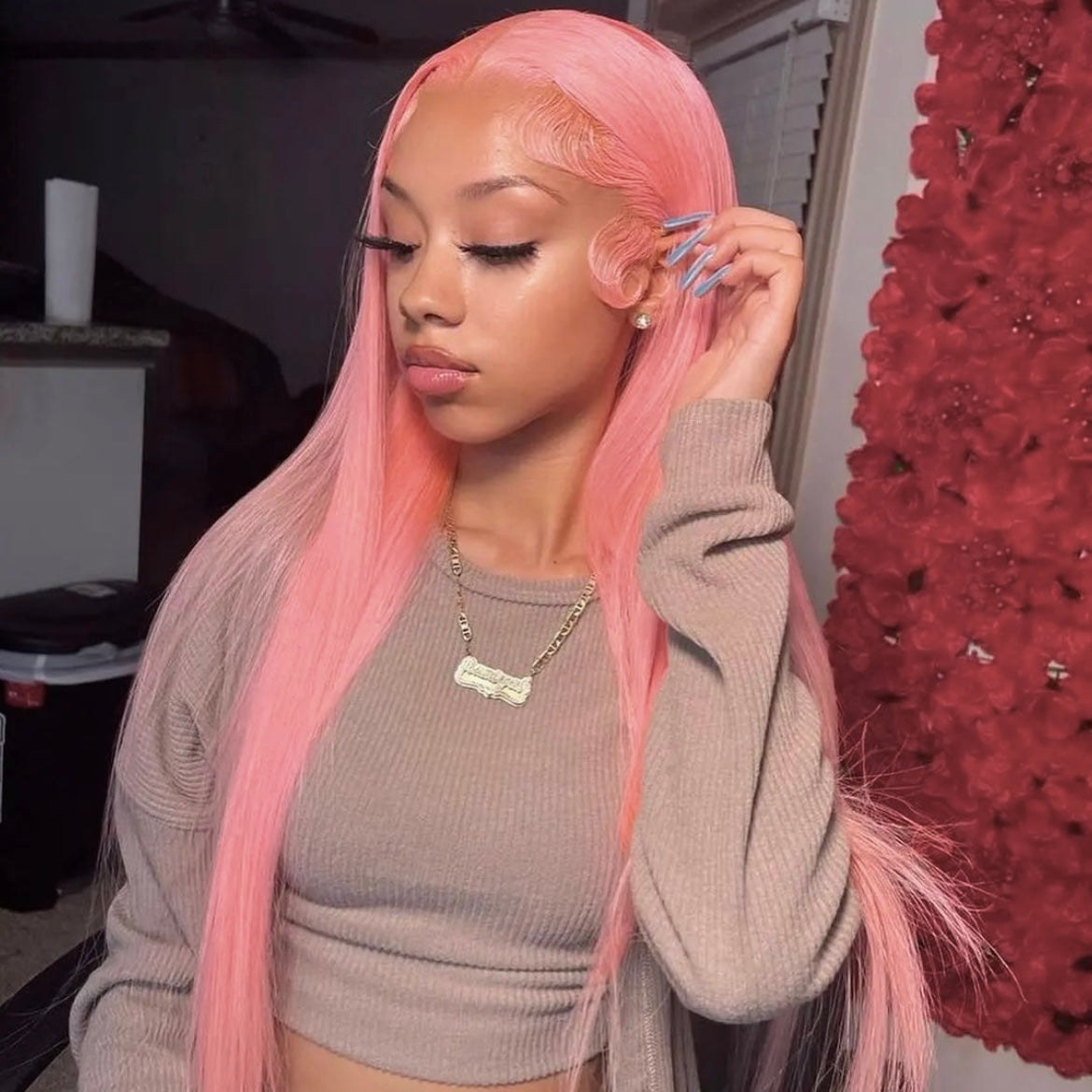 Powder Pink Pre-Plucked Lace Frontal Wig Ready To Wear