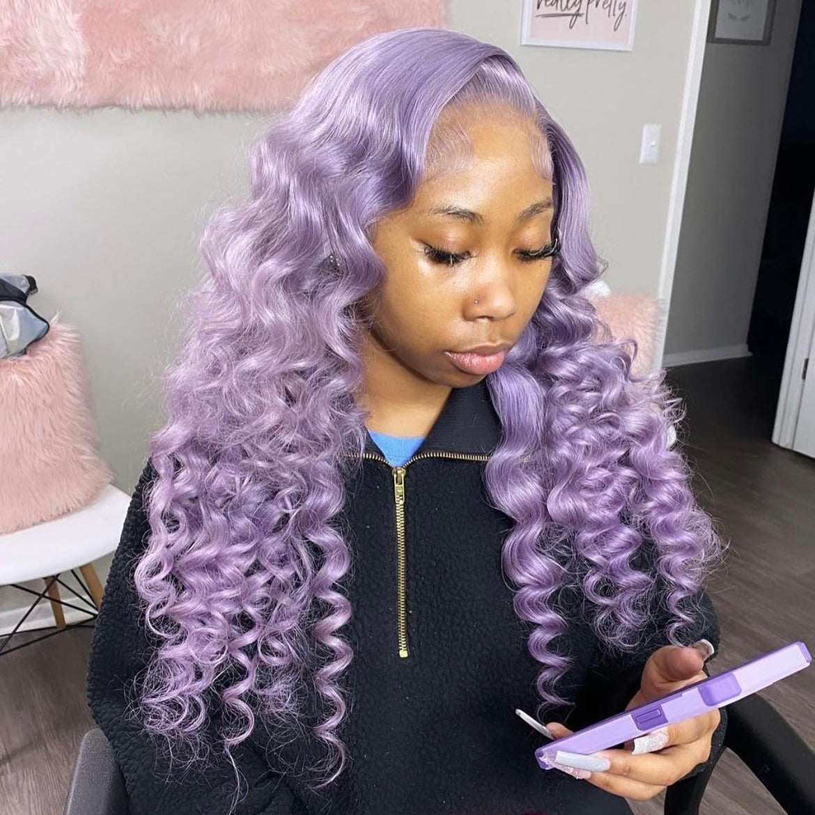 Lavender Pre Plucked Lace Frontal Wig Ready To Wear