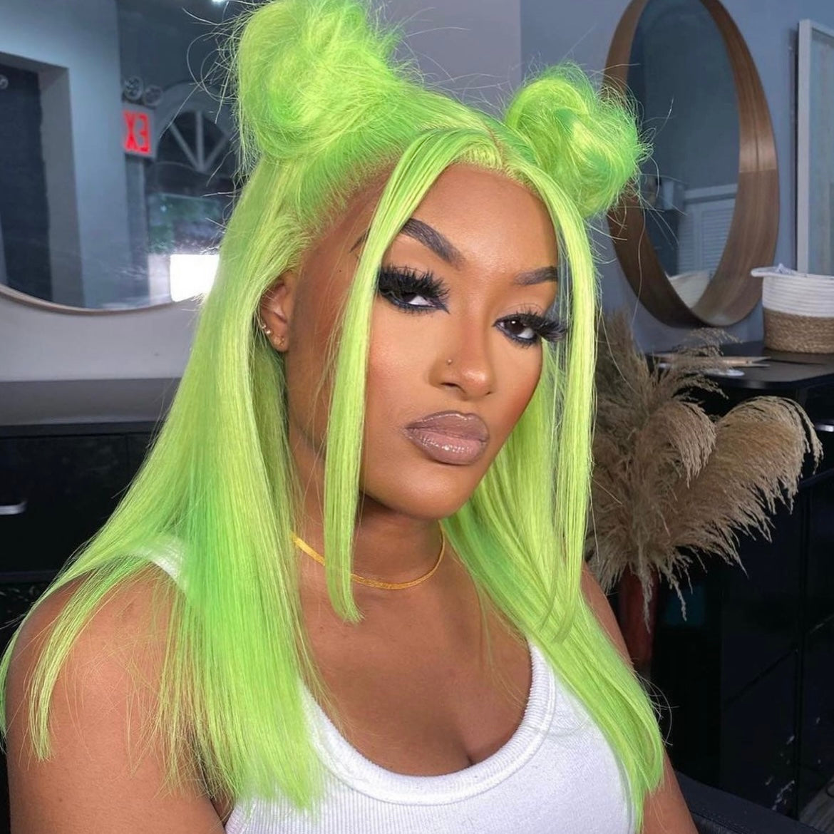 Slime Green Pre-Plucked Lace Frontal Wig Ready To Wear