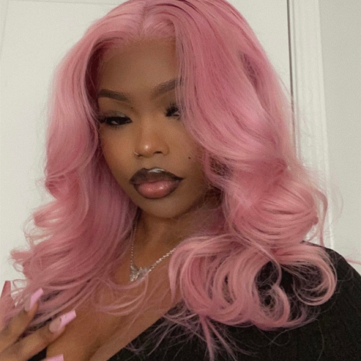 Powder Pink Pre-Plucked Lace Frontal Wig Ready To Wear