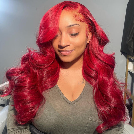 Bright Red Pre-Plucked Lace Frontal Wig Ready To Wear