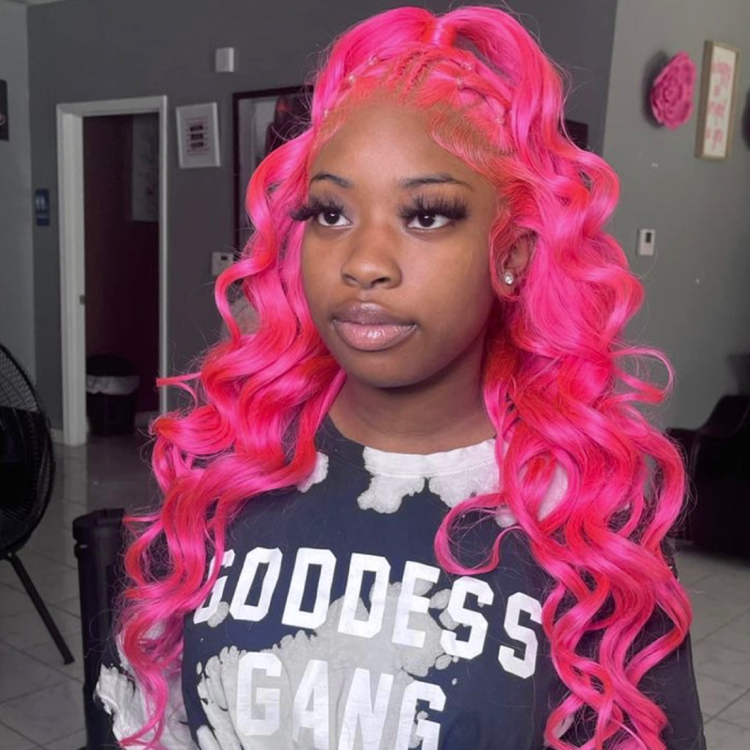 Hot Pink Pre-Plucked Lace Frontal Wig Ready To Wear