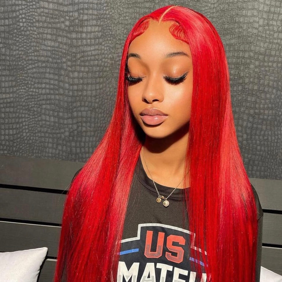 Bright Red Pre-Plucked Lace Frontal Wig Ready To Wear