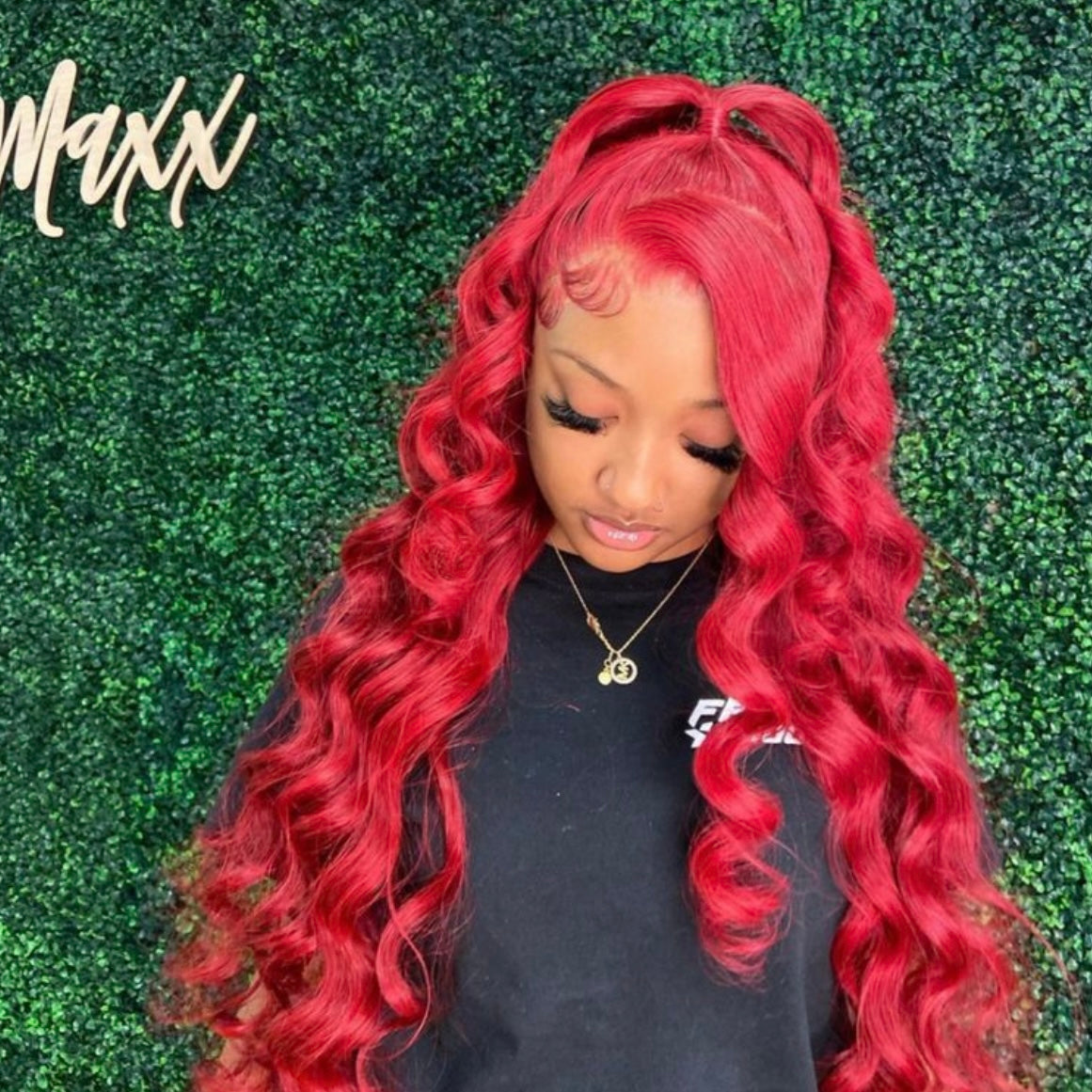 Bright Red Pre-Plucked Lace Frontal Wig Ready To Wear