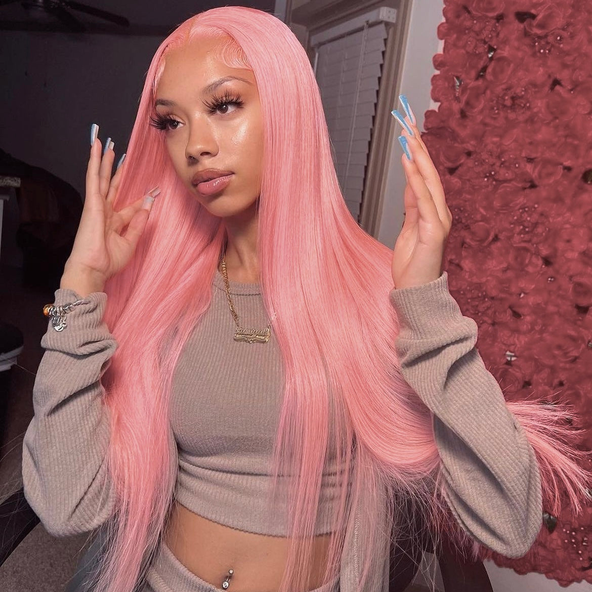 Powder Pink Pre-Plucked Lace Frontal Wig Ready To Wear