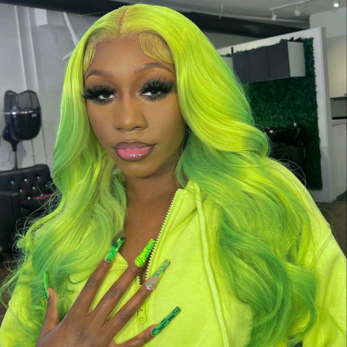 Slime Green Pre-Plucked Lace Frontal Wig Ready To Wear