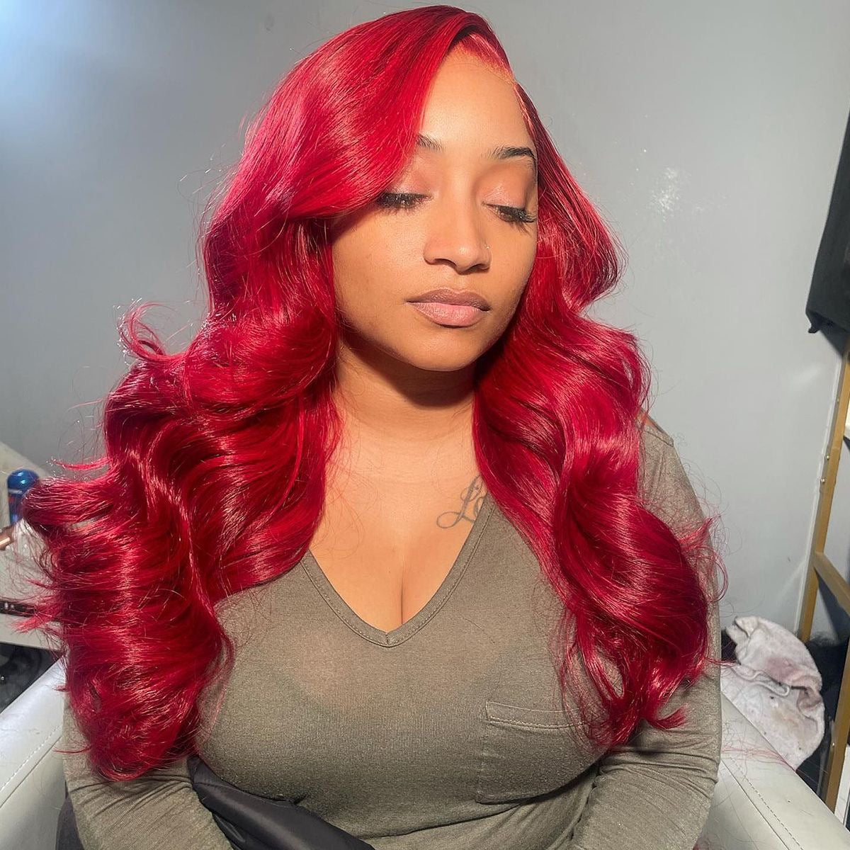 Bright Red Pre-Plucked Lace Frontal Wig Ready To Wear