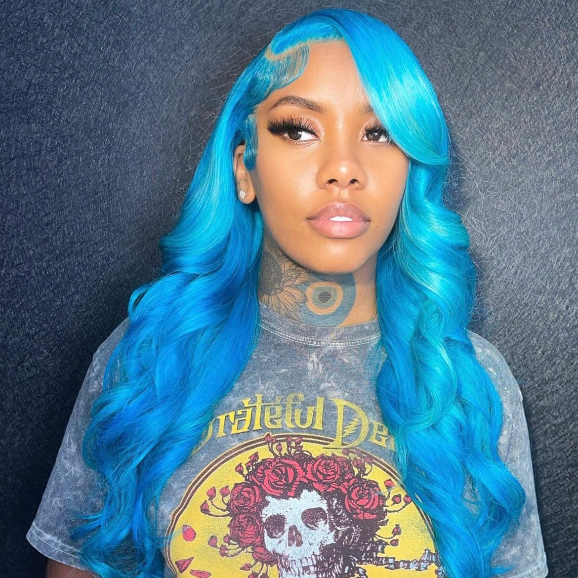 Blue Pre-Plucked Lace Frontal Wig Ready To Wear